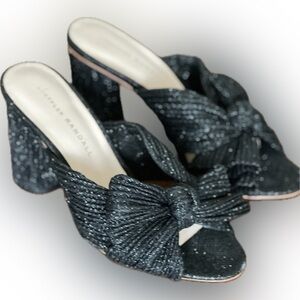 Loeffler Randall Penny Knotted Mules Glitter Women's Black Size 6.5 NWOT box